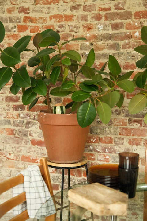 Håndlaget Olla selvvanning, grønn stripet