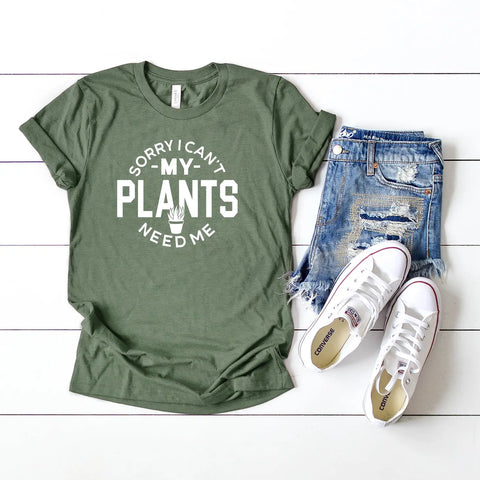 T-Skjorte My plants need me, militærgrønn
