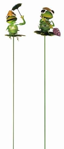 2-pk frosker på pinne med solcellebelysning