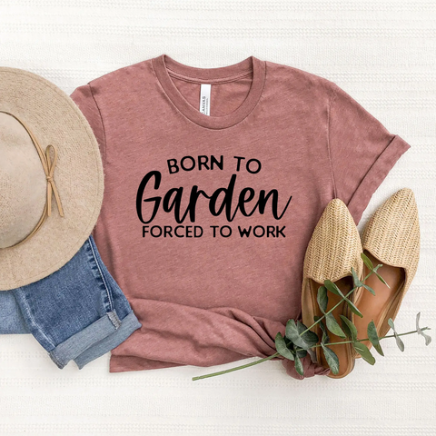 T-Skjorte Born to garden, ørkenrosa